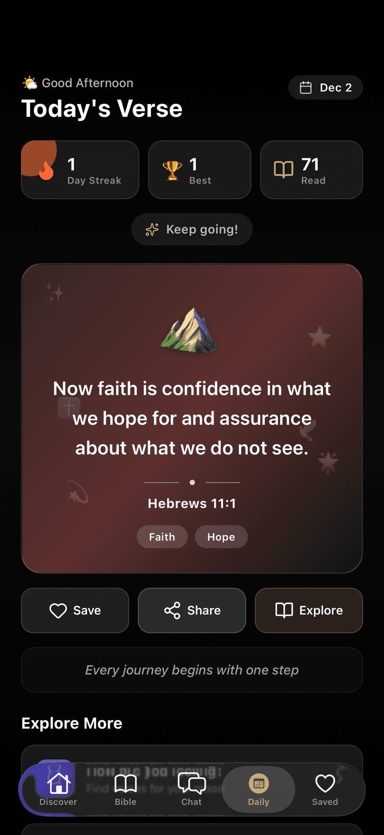 BibleScroll showing one Bible verse at a time